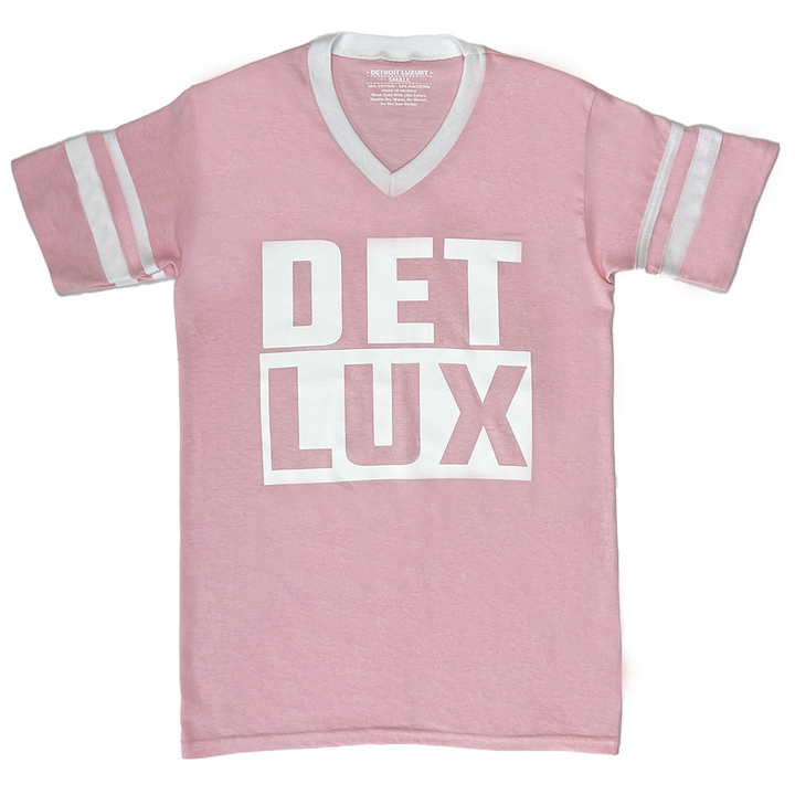 DET LUX V-Neck Stripes Tee - Pink Cloud
